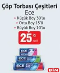 ECE ÇÖP TORBASI ÇEŞİTLERİ KÜÇÜK BOY 30'LU fiyat ve kampanya bilgisi
